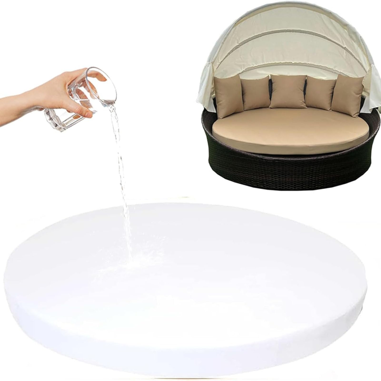 Générique Housse De Coussin Ronde Et Imperméable pour îlot De Détente,Housse pour Lit De Repos D'extérieur avec Bande élastique Amovible Et Lavable pour Chaises Longues Jardin,Blanc