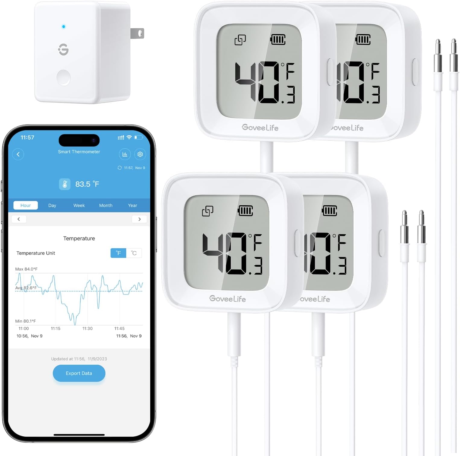 GoveeLife WiFi Refrigerator Thermometer with Alarm, Wireless Digital Freezer Temperature Gauge with App Control, LCD Display, 2 Years Free Data Export, for Home Kitchen Fridge Pool Hot Tub 4 Pack
