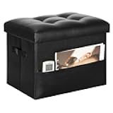 Storage Ottoman Foot Rest Stool with Thicker Foam Padded Seat. Foldable Leather Footstool Bench. Small Ottoman with Storage for Living Room Bedroom Coffee Table 350 lbs, 17x13x13in, Black.