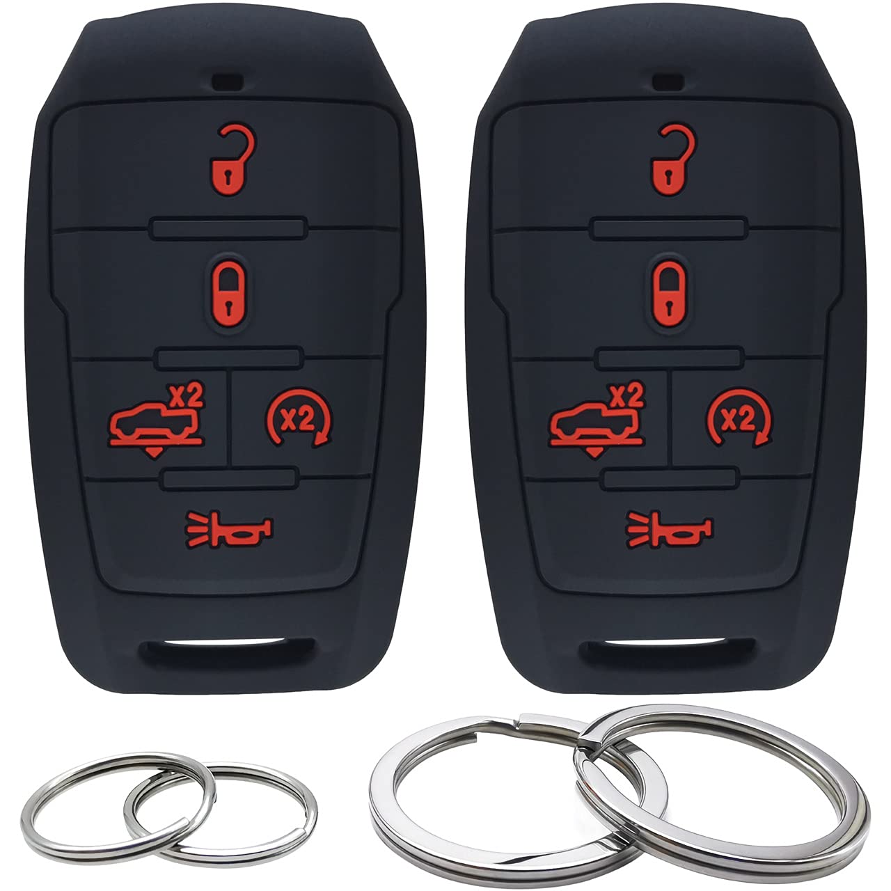 GFDesign 2 Pcs Silicone Key Fob Cover Remote Case Keyless Protector Compatible with 2021 2020 2019 Ram 1500 - Black 5 Buttons with Suspension