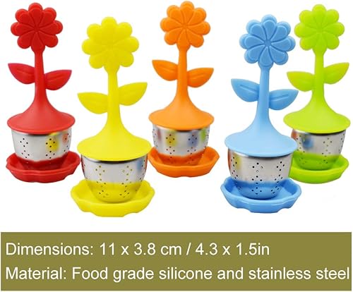 Miniatura 2 de Filtro de filtro de acero inoxidable con mango de silicona, juego de 5 infusores de té con bandeja de goteo incluidos, coladores para todo tipo de