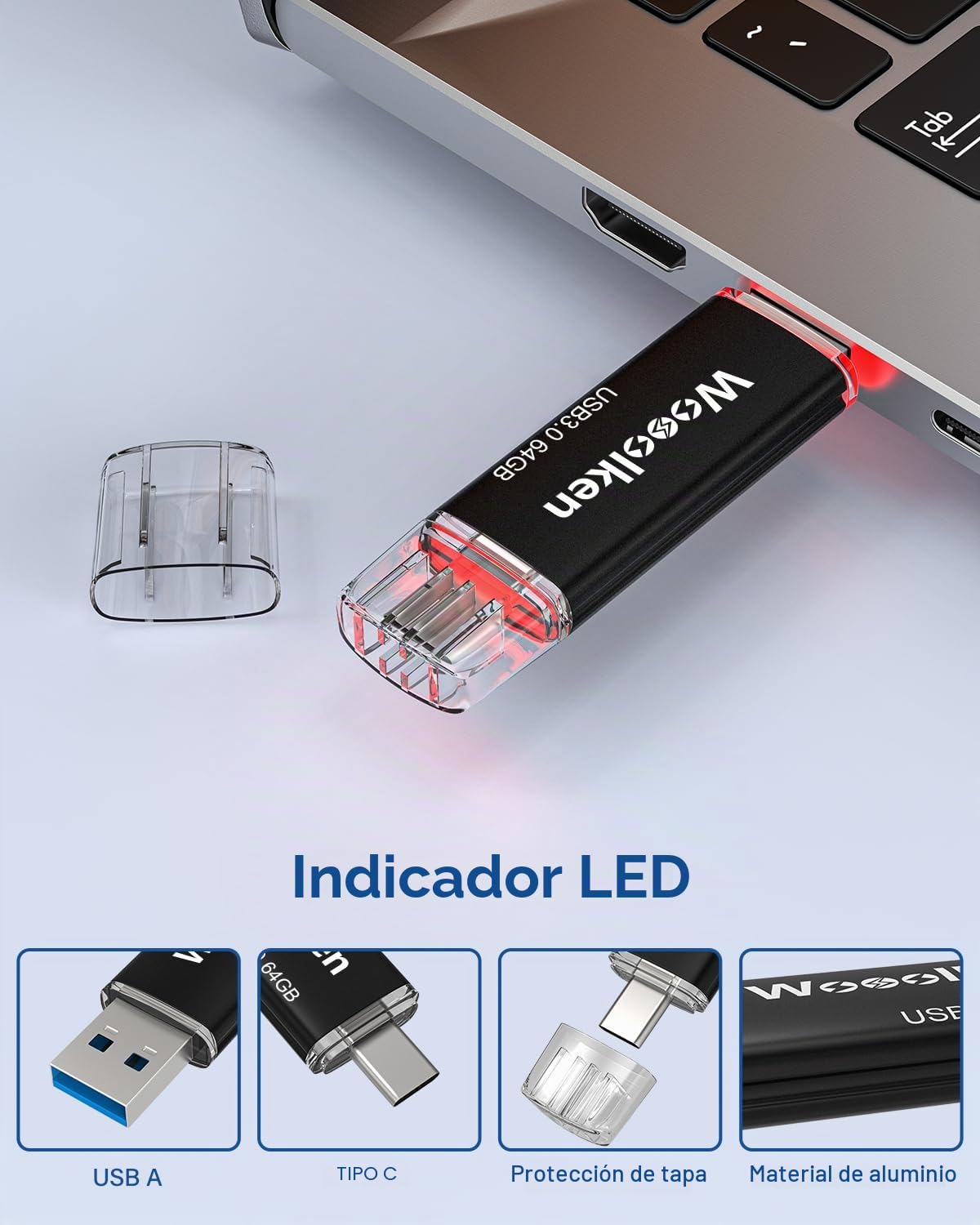 Memoria USB 3.0 Tipo C 64GB,Wooolken Pendrive USB C 2 en 1, Paquete de 5 | Almacenamiento Externo para Android, Windows, MacBook, PC y Tablets, U Disco OTG Flash Drive