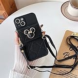 redecarie for iPhone 15 Pro Max Case,Cute Cartoon Women Girls Kids Wallet Card Holder Kickstand Soft Silicone PU Leather Phone Cover Case with Lanyard 6.7'',Black
