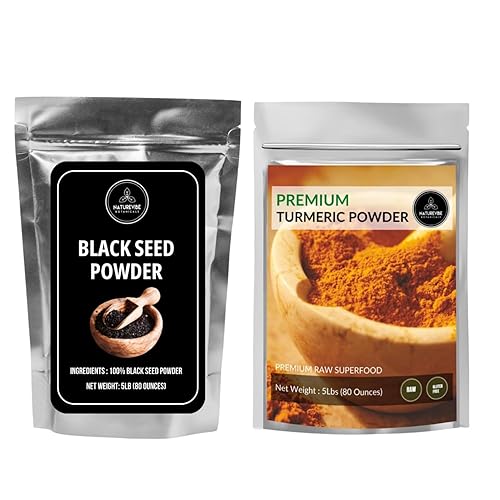 Naturevibe Botanicals Polvo de semilla de comino negro 5lb y polvo de raíz de cúrcuma 5 libras  Combo a granel