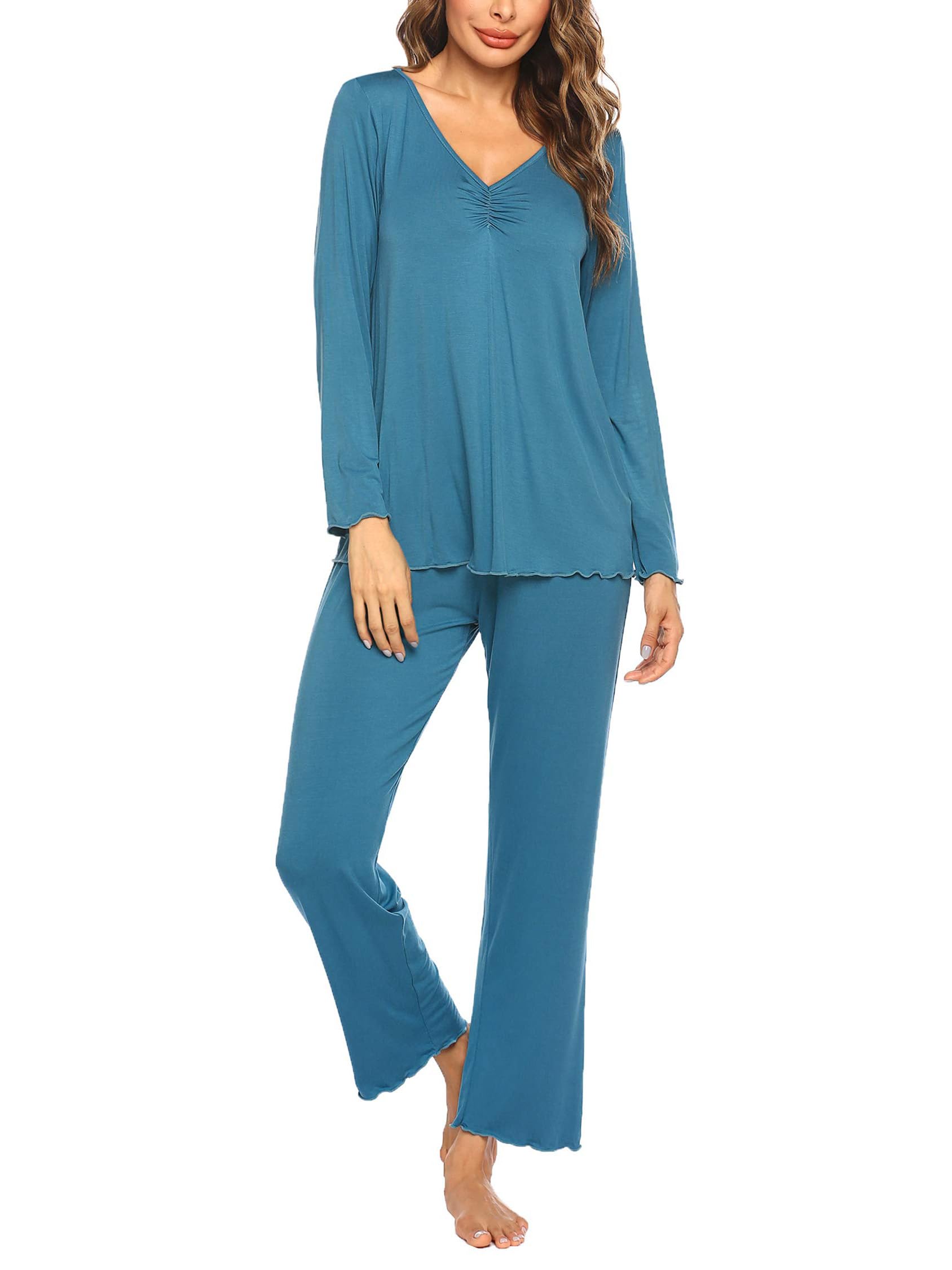 Ekouaer Schlafanzug Damen Lang Pyjama Set Kuschelig Nachtwäsche Zweiteiler Herbst Schlafanzüge Langarm Hausanzug