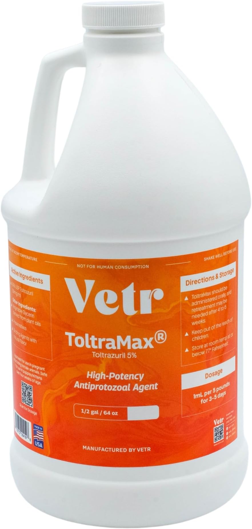 Toltrazuril 5.0% for Horses, Dogs, Cats, 1/2 Gallon, for Non-Food Chain Animals, Peanut Butter