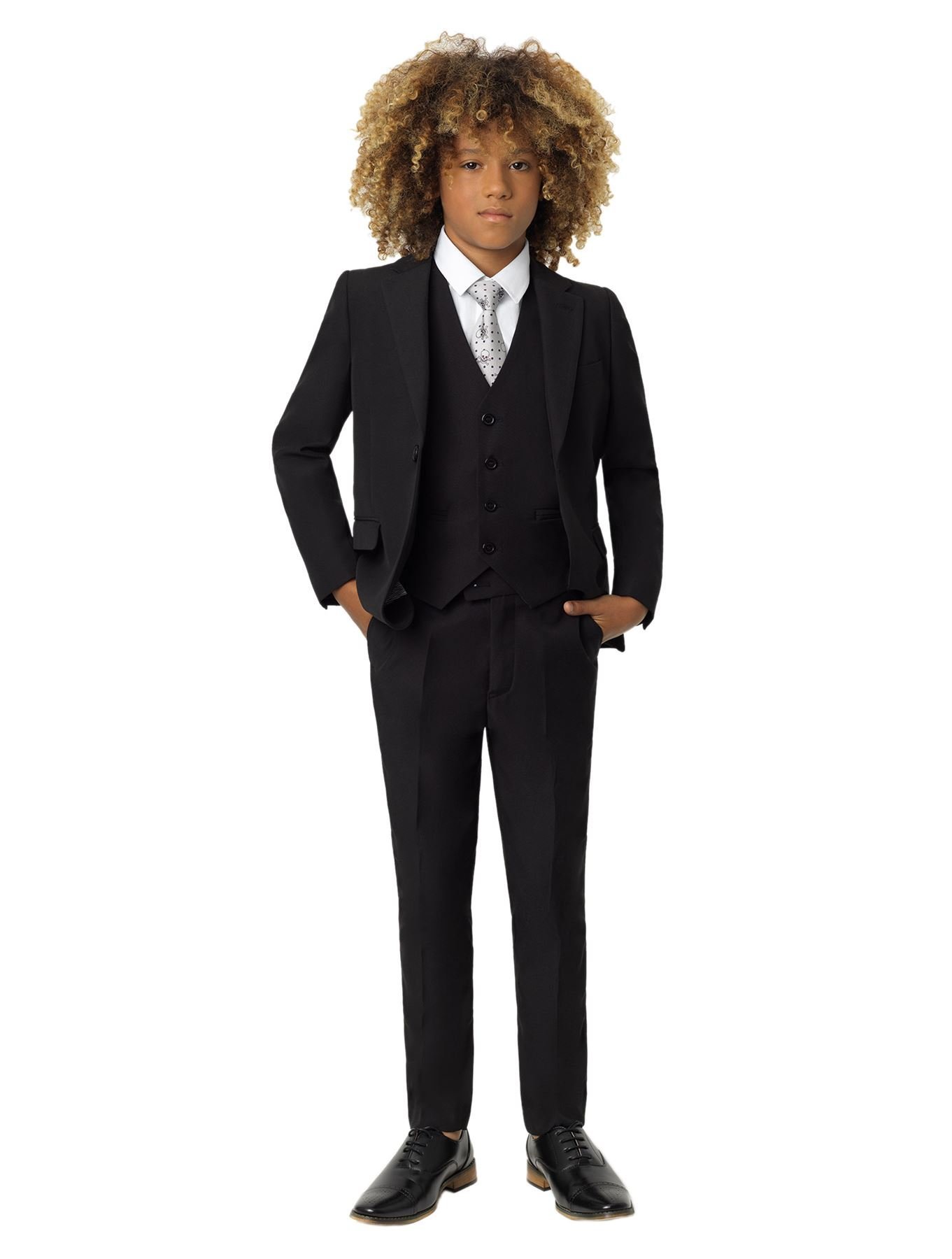 Roco Boys Black Modern Fit Suit, 3 Piece Wedding Suit, Jacket, Waistcoat & Trouser Set, 3 Years