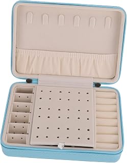 WOFASHPURET Portable Jewelry Organizer Box for Rings, PU Travel Case Blue | Soft-feel Finish, Practical Home Display Use, Fits Rings and Couple Rings, Compact Pocket Style