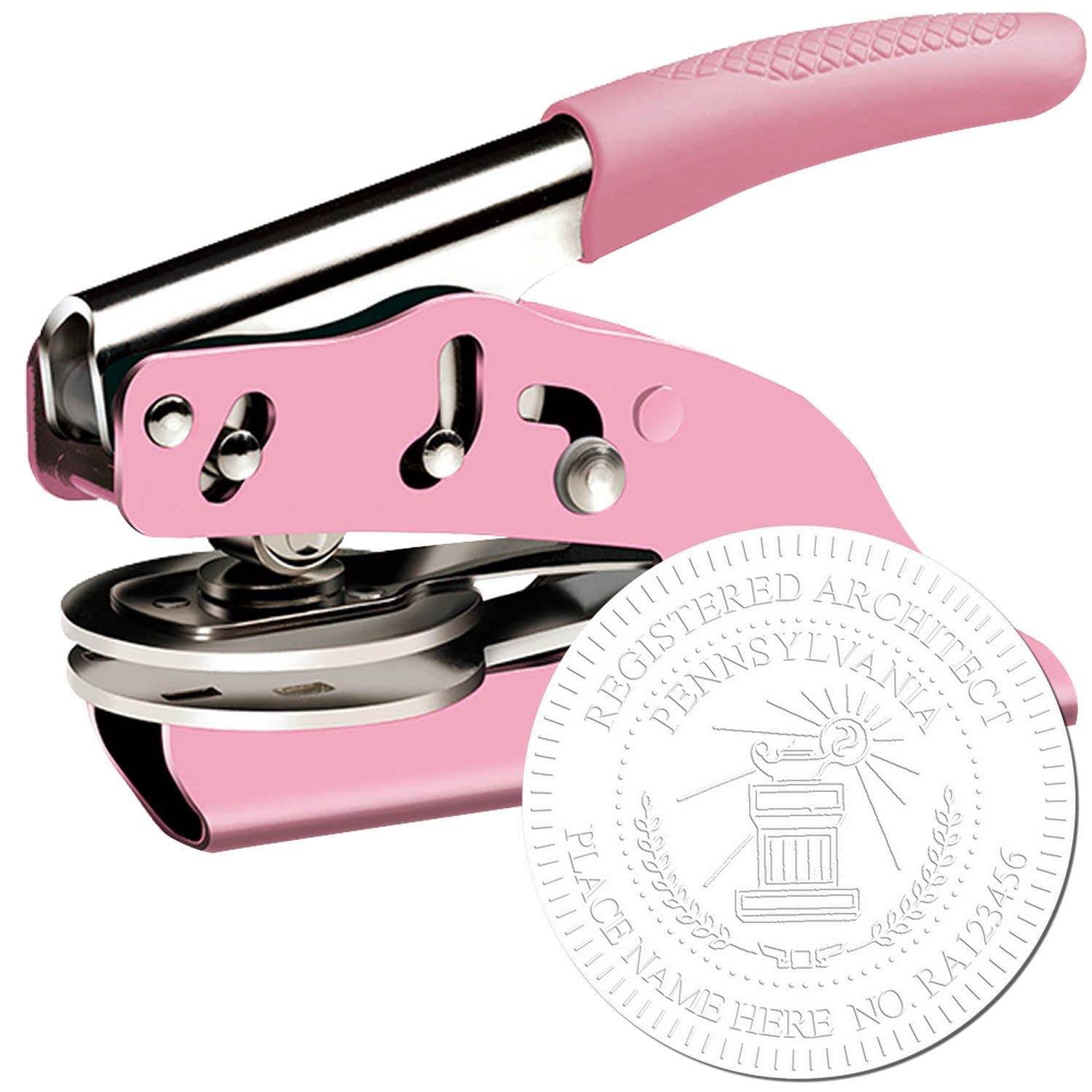 Pennsylvania Architect Seal Embosser - Pink Soft Grip, 1-5/8 Size, Ideal for Professional Pennsylvania Architects, Architectural Embossing Tool, Architectural Seal PA, Pennsylvania Architect Seal