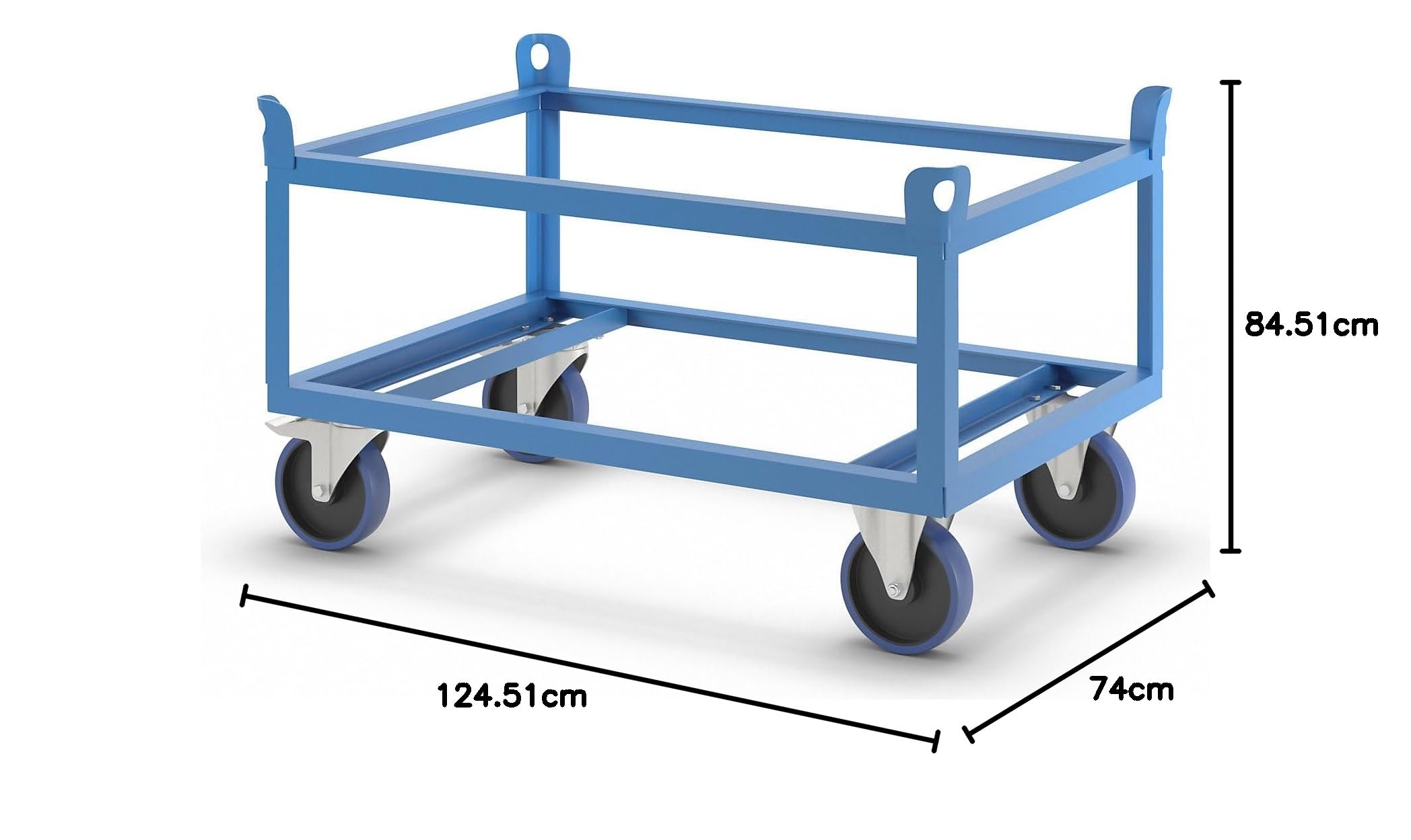 eurokraft | Plateau roulant en acier | pour palettes Europe | charge max 1000 kg | hauteur de chargement 650 mm | bleu