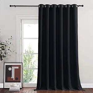 NICETOWN Black Out 144 inch Curtain for Sliding Glass Door, Grommet Thermal Insulated Sound Reducing Window Treatment Wide Draperies for Bedroom/Living Room, W80 x L144, 1 Panel