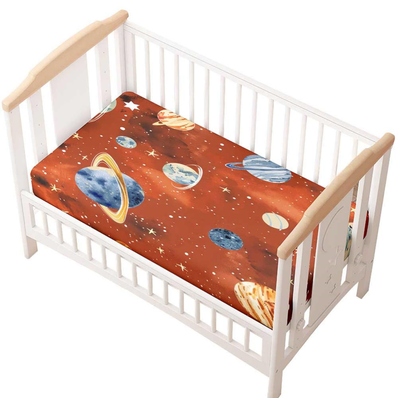Odot Cot Bed Fitted Sheet, Moses Basket Fitted Sheet 3D Cartoon Planet Pattern Soft Microfibre Crib Bedsheets Bassinet Bedsheet Mattress Protector for Kids Boy Girl (Brown,51x85cm)