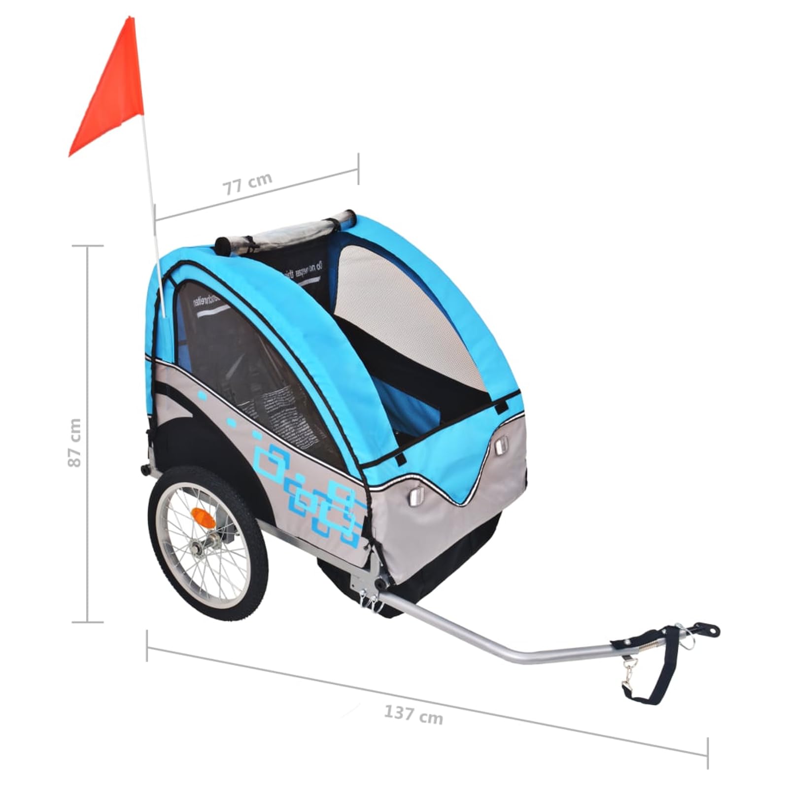 Homgoday Kinder-Fahrradanhänger mit 5-Punkt-Sicherheitsgurt - Grau und Blau, max. 30 kg, für 1-2 Kinder, Oxford-Gewebe + Stahl-Rahmen Haustieranhänger Model91373