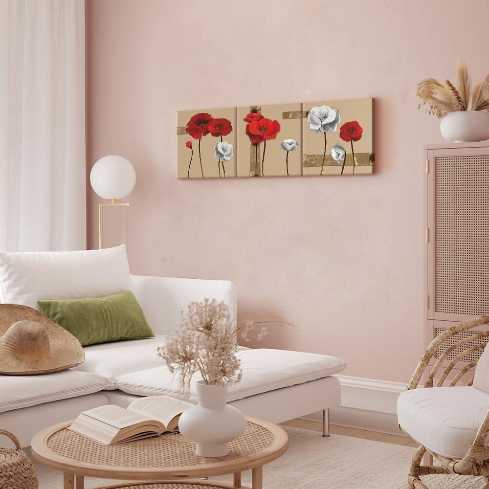 decomonkey Wandbilder Set Mohnblumen 180x60 cm 3 Teilig Wandbild Groß Büro | Leinwandbild XXL, Deko, Wohnzimmer, Schlafzimmer, Wanddeko, Leinwand, Pictures For Wall, Poster, Wall Painting, Blumen