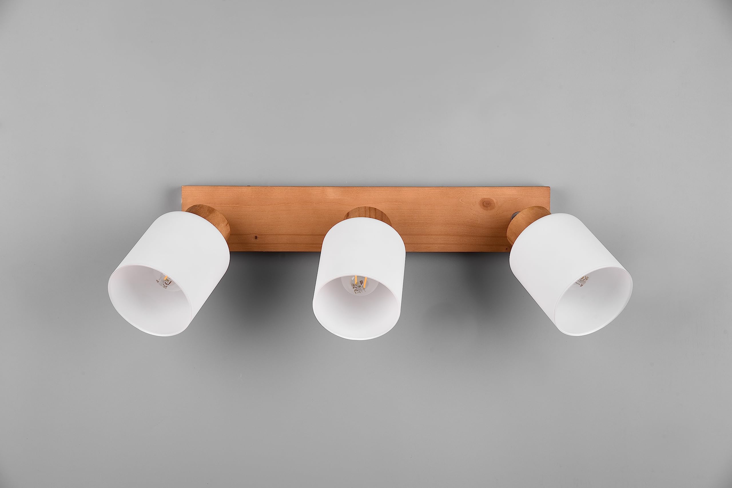 Reality, Faretto, Assam 3xE14, max.25,0 W Vetro, Bianco, Finitura: Legno naturale, Naturale L:45,0cm, L:10,0cm, A:21,0cm Montaggio sia a parete che a s,IP20,Senza illuminante