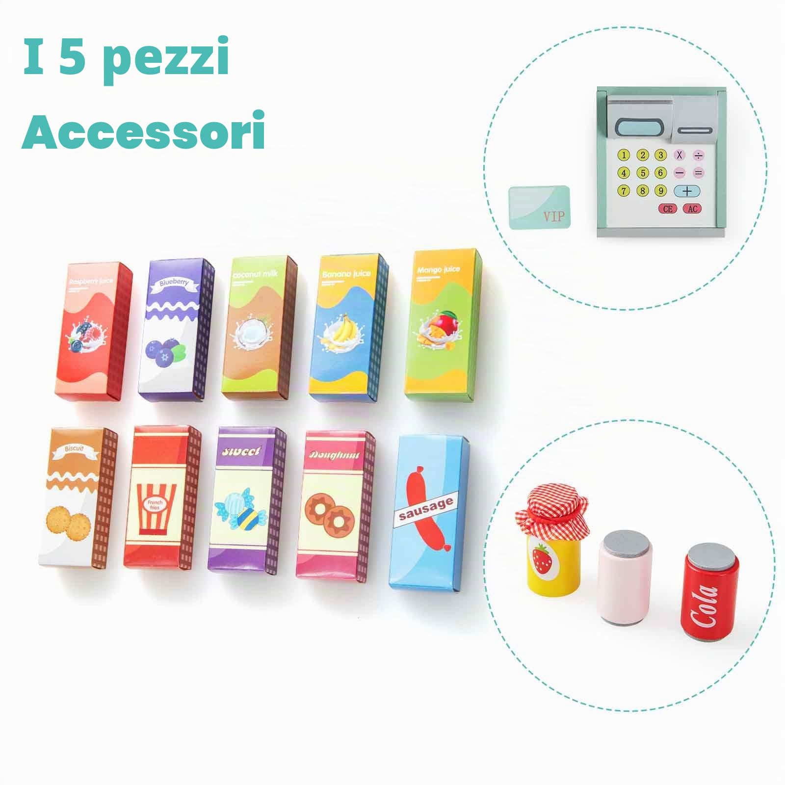 HOMASIS Supermercato Giocattolo per Bambini, Registratore Cassa Bambini in Legno, Cassa Giocattolo per Bambini con Distributore Automatico, per Bambini dai 3 agli 8 Anni (Modello 1, Verde)