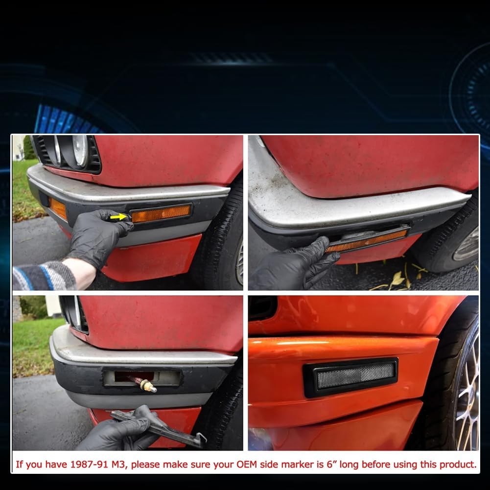 Front & Rear Side Marker Lights Housing for 84-91 BMW E30 3 Series/89-95 E34 5 Series/86-94 E32 7 Series, Smoked Lens Side Bumper Marker Light Kit, BMW Turn Signal Lamp Kits, 4 PCS