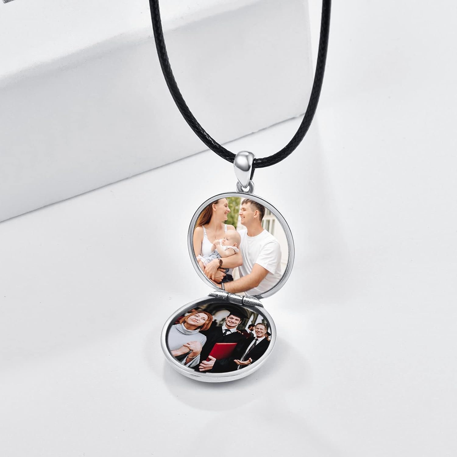 TANGPOET Small Compass Locket Necklace for Men Women 925 Oxidized Silver Lockets Necklace that Holds Two Pictures Memorial Photo Jewelry Birthday Valentines Fathers Day Graduation Gifts - Image 3