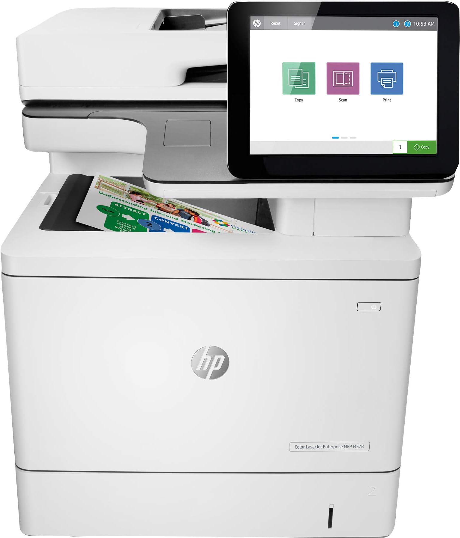 Color LaserJet Enterprise MFP M578dn (7ZU85A) Functioned With Print, Copy, Scan, Fax (Optional), From 5 To 15 Users, Duty cycle (monthly, A4) Is Up to 80,000 pages, 1 Year Warranty