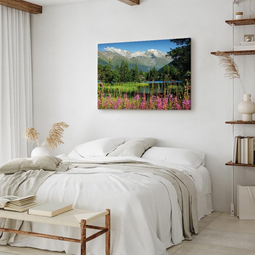 murando - Cuadro en Lienzo Naturaleza 120x80 cm 1 Pieza - Impresión en Material Tejido no Tejido Cuadros Decoracion Salon Modernos lienzos Decorativos - Paisaje Alpen Montanas Lago c-B-0530-b-a