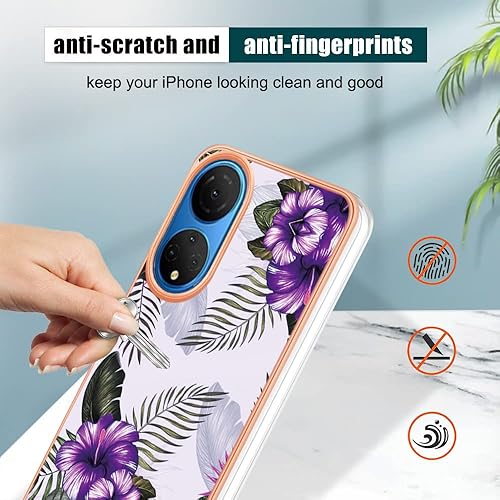 Miniatura 7 de XYX Case Compatible with Honor X7, Sparkling Marble Pattern TPU IMD Bumper Hybrid Shockproof Protective Case Cover for Honor X7, Purple Flower