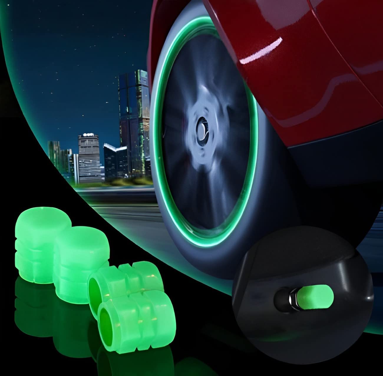 Sponsored Ad - HUBTURE Glow in The Dark Valve stem Covers Fluorescent caps Universal Motorcycle Car Wheel Dust Cap Glow Tyre Car Tire Valve Cap Univeral for Car Bike (Neon Color 4 Pcs)