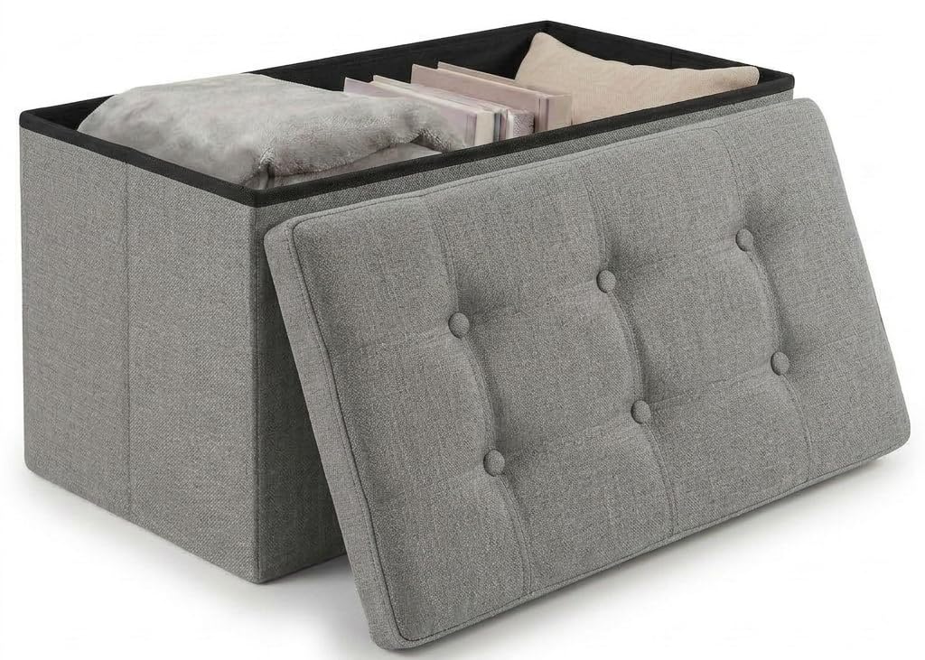 edihome, Puff Almacenaje Plegable, (38 x 76 x 38cm), Baul, Otomana con Tapa – Banco de Tela Organizador y Asiento para Dormitorio y Pie de Cama (Beige Tostado, 38 x 76 x 38 cm) — view 8