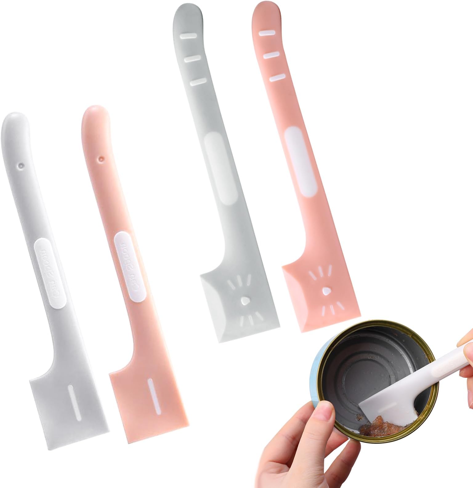 DonLeeving4 PACK Pet Food Can Supplies Pet Food Mixing Spoons Food Canned Scoop for Pet Cat Dog Feeding Can and Wet Food Storage (Pink + Gray)