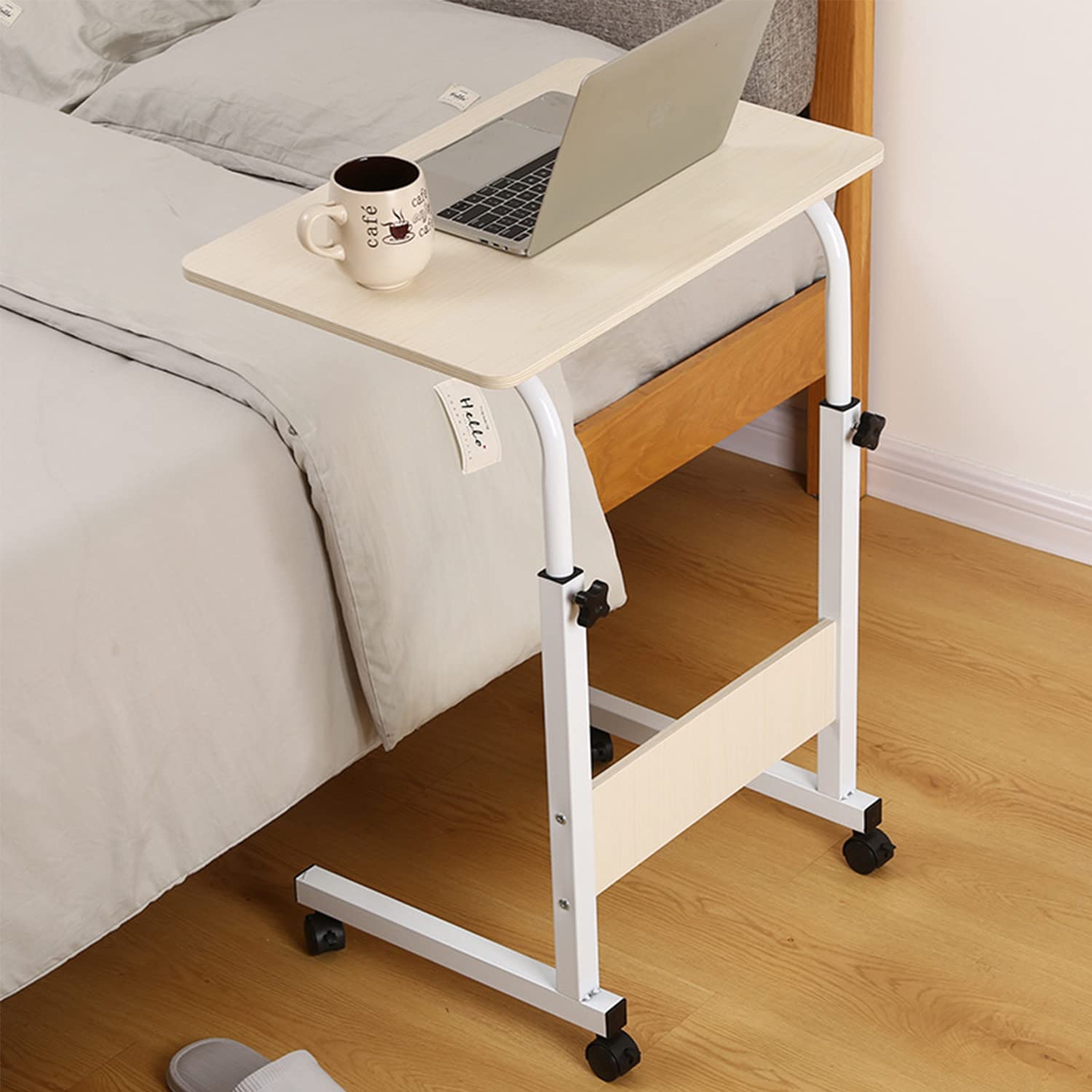 ECVV BSTable02-W Mobile Side Table Movable Adjustable Computer Desk White Maple, BSTable02-W