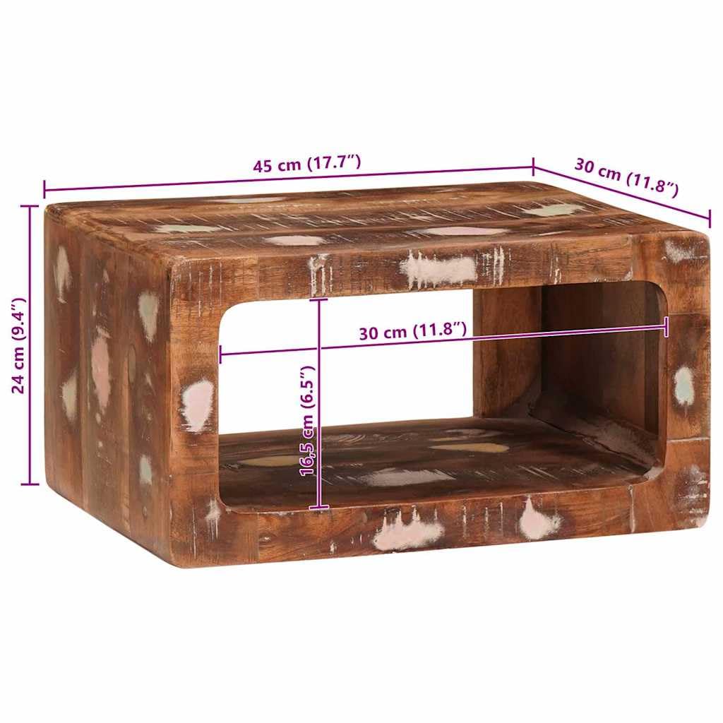Comodino in legno recuperato massello marrone con 2 scaffali e cassetto, mobiletto salvaspazio per camera da letto soggiorno e ufficio, design rustico compatto e funzionale