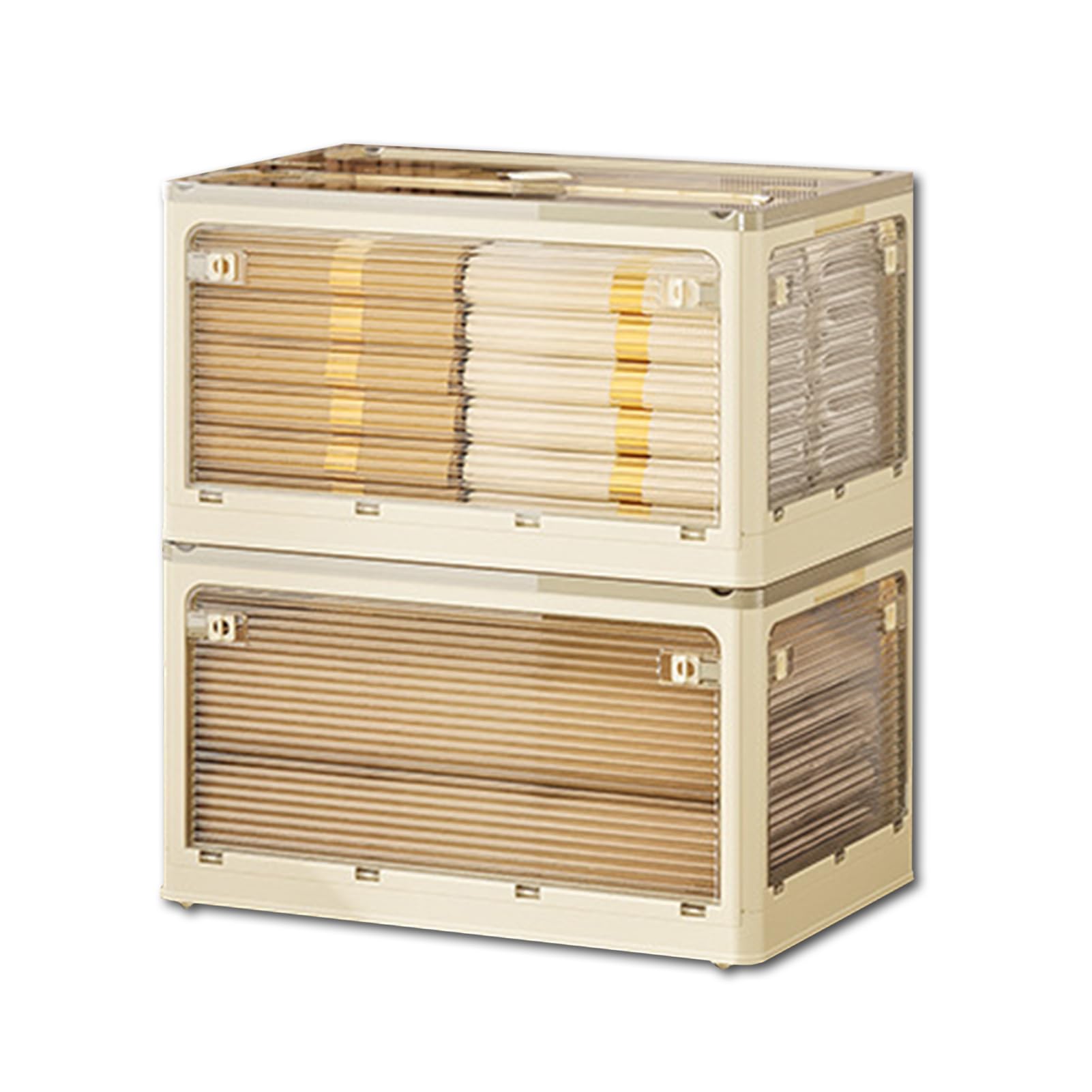 Caja de almacenamiento de plástico con tapa, caja de almacenamiento transparente plegable con cuatro puertas, contenedores apilables para almacenamiento con ruedas, organizador de armario para dormit