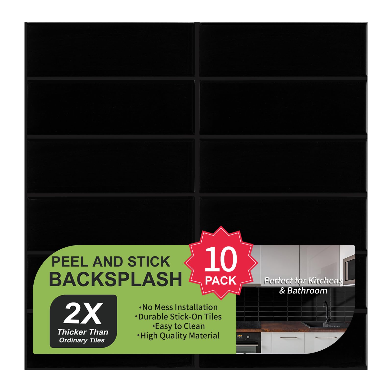 3D Stick on Tiles, Extra Thick Self Adhesive Wall Tiles, Vinyl Peel and Stick Wall Tile, Rectangle Subway Tile Sticker for Kitchen, Bathroom, Laundry, 10 Sheets of 30.5x30.5cm