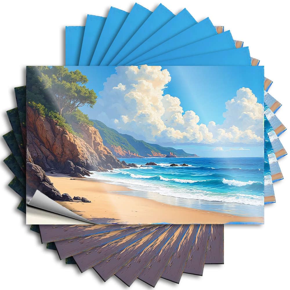 A Serene Coastal Landscape with Rocky Cliffs, Sandy Beaches Grunge Coastal - Sticker Hard Waterproof Decal(12X18CM)