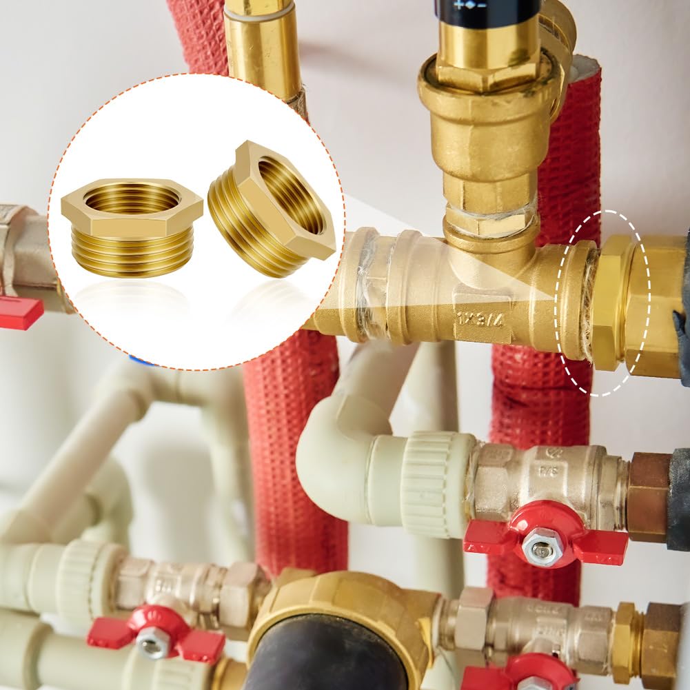 Flintronic 2 Piezas Acoplamiento Reductor Latón 1/2" a 3/4" BSP Buje Hexagonal Conector para Tuberías de Agua