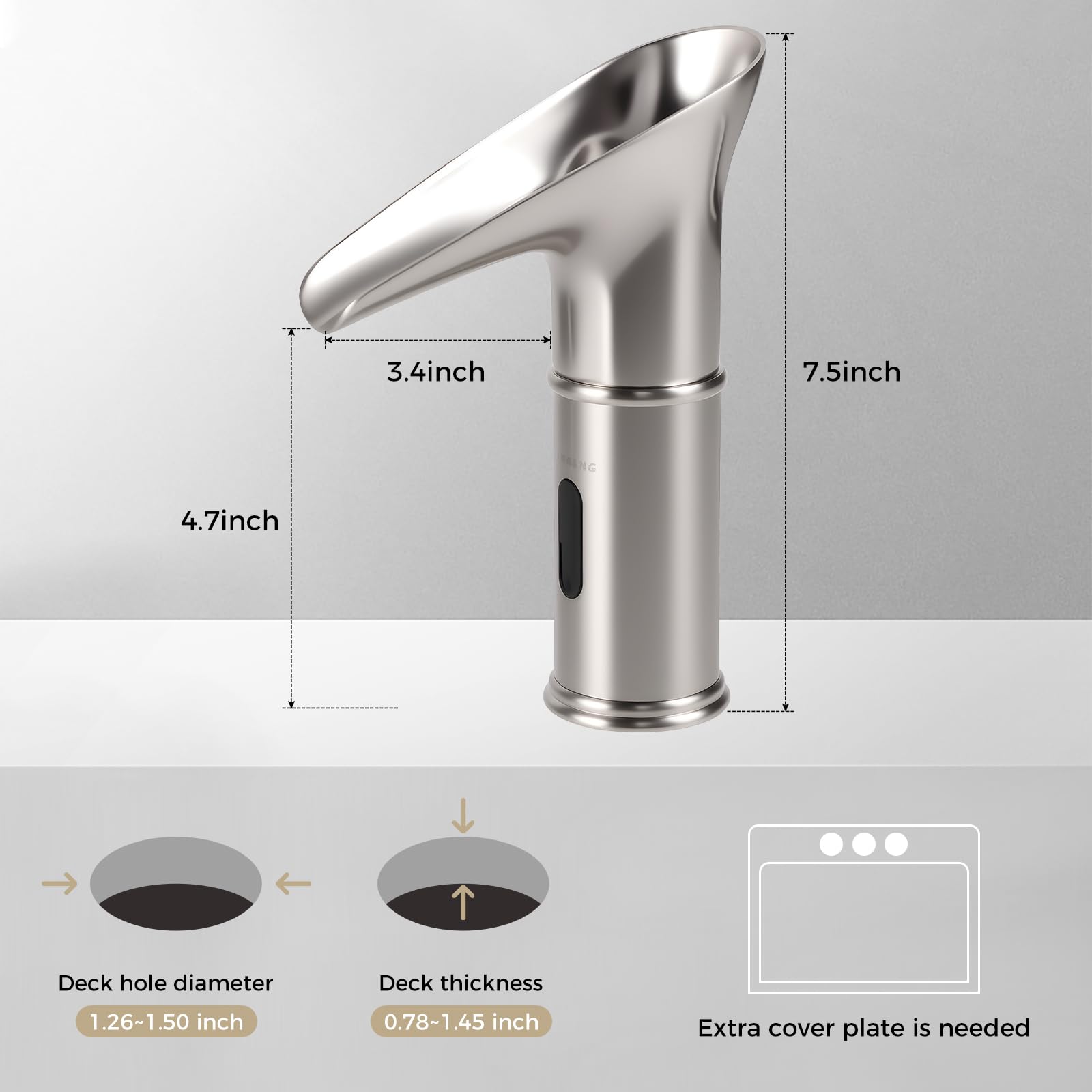 Gangang Led Fría y Caliente Sensor Automático Grifo Sin Contacto DC 3 Color Lavabo Grifo Cambiado por Presión de Agua Led Alimentado por Presión de Agua...