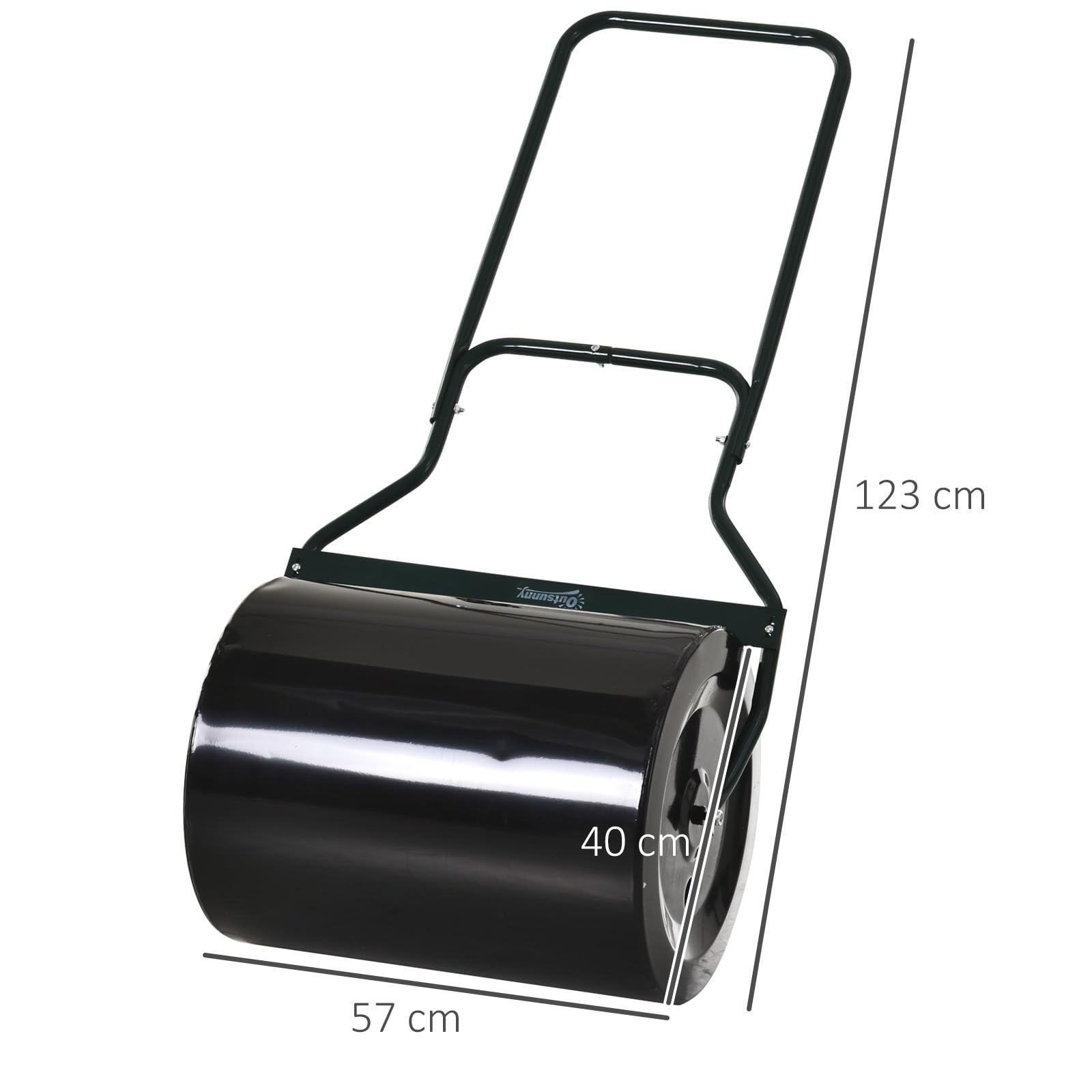 Outsunny Rullo da Giardino in Metallo Impermeabile Nero, Serbatoio Fino 60 Litri (Acqua o Sabbia), 57x40x123cm