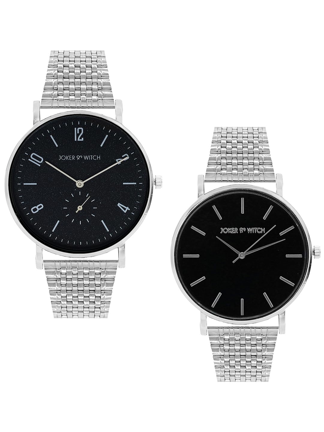Joker & Witch Stainless Steel Joker And Witch Holly And Gerry Couple Analogue Watches, Black Dial, Silver Band (B0CD2J7FTJ) Amazon Price History, Amazon Price Tracker