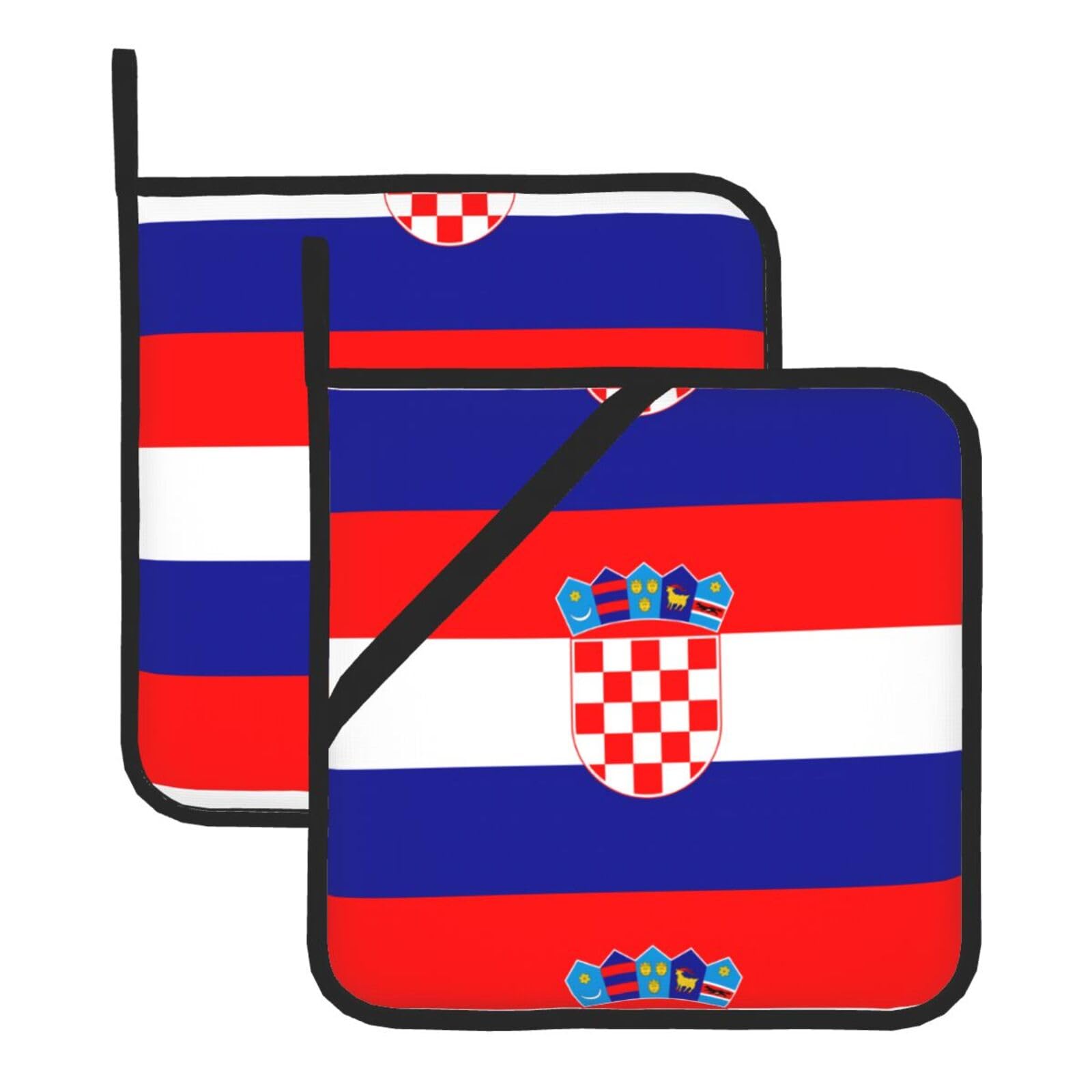 HJFCZH Republic of Croatia flag Prints Square Hot Pads for Kitchen Counter - Waterproof Pot Holders, Durable Heat Resistant Throw Layers for Serving, Oven & BBQ - 2 Pack