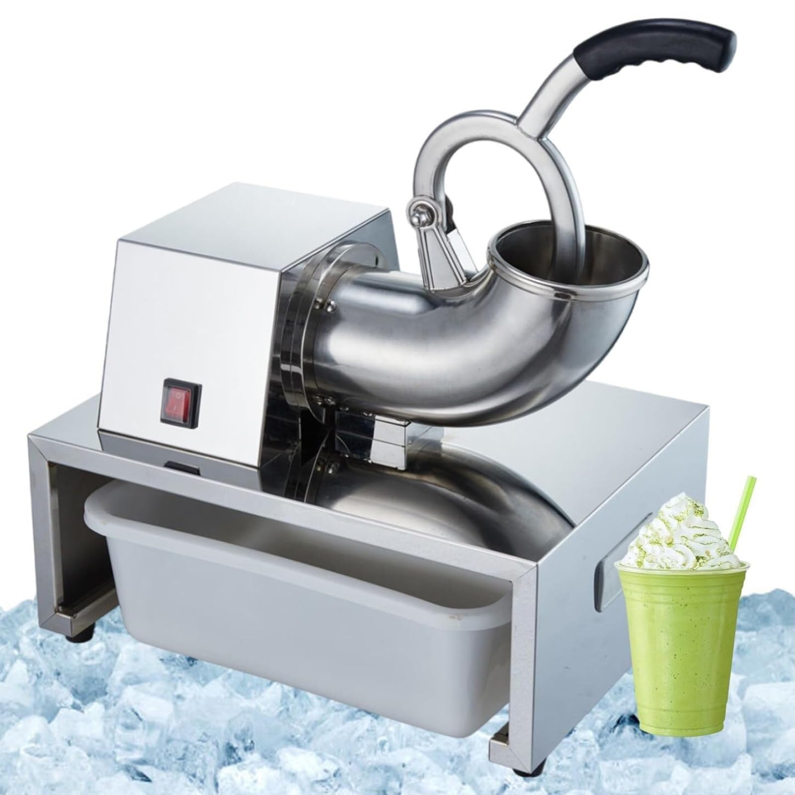 Machine à Glace Pilée Électrique, Broyeur à Glace Commercial 100kg/h avec Lame en Acier Inoxydable, Machine à Snow Cone 1400RPM pour Boissons Granitées Smoothies Maison Bar et Restaurant