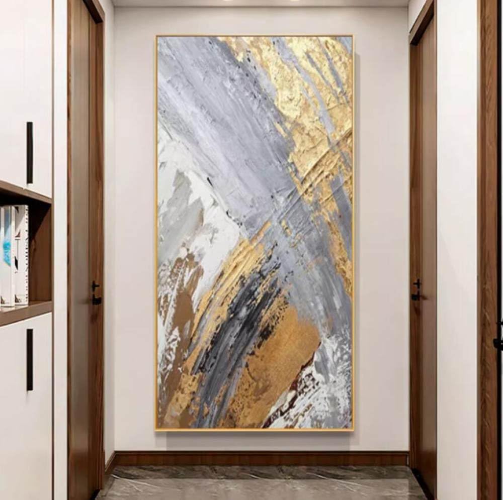 Tableau abstrait moderne feuille d'or pour décoration séjour
