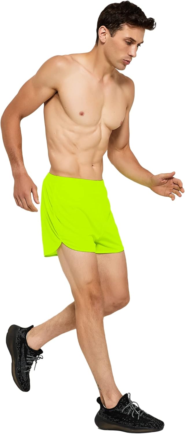 DEMOZU Men's 3" Neon Running Shorts - Bright Split-Leg Racing & Marathon Shorts with Liner for Speed Training - Image 3