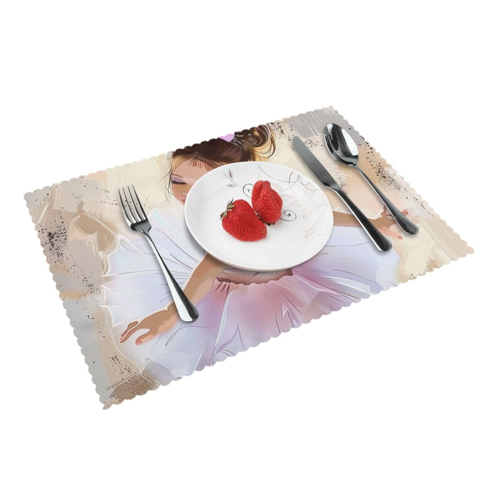 Little Ballerina Dancing Girl Printed Placemat Heat Resistant Place Mats Set of 4 PCS Washable Kitchen Table Mats, 12x18 Inch