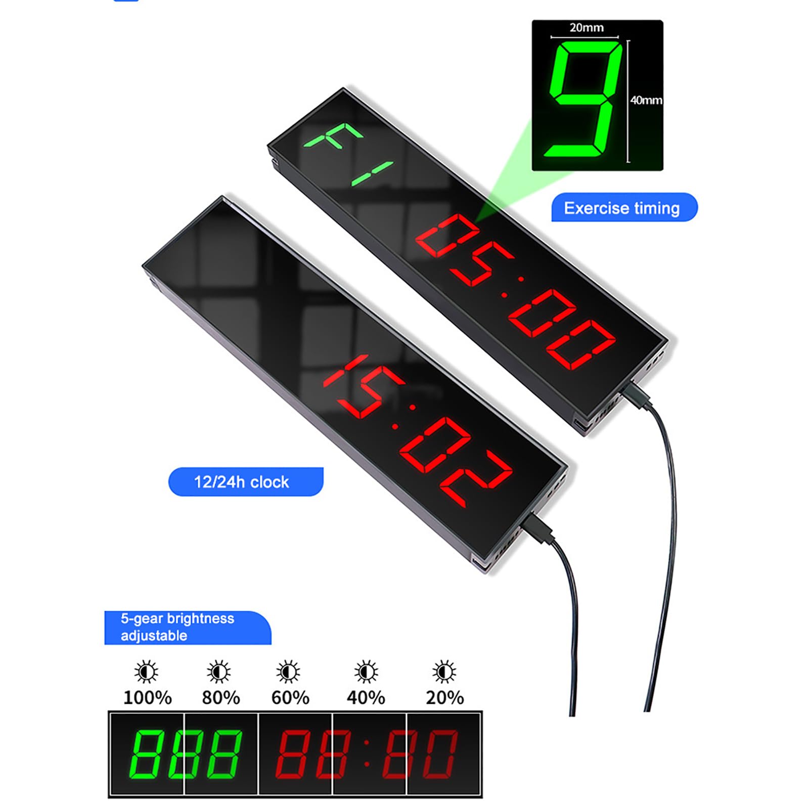 Temporizador Deportivo, Cuenta Atrás LED De 999 Días, con Metrónomo Y Función De Memoria, Brillo De Pantalla Ajustable De 5 Niveles, Utilizado En Aulas/bibliotecas/hospitales/gimnasios, Etc.