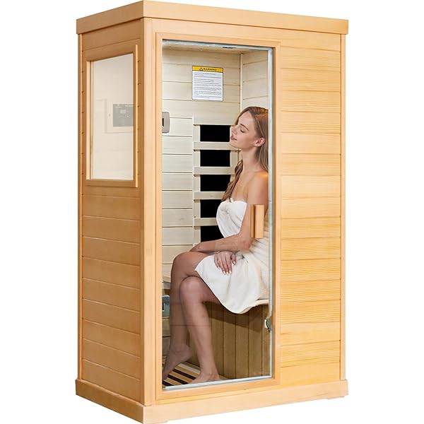 Far Infrared Sauna Home Sauna Spa Room Canadian Hemlock Wood 800W Indoor Saunas Low EMF 110V with Control Panel and Tempered Glass Door, Room: 35.2 * 27.6 * 61.6Inch