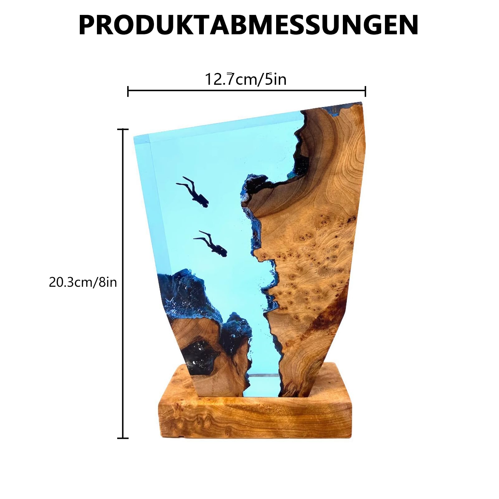 Marine Statue Dekoration Lampe,Harz-Ozean-Lampe,3D Ozean Figur Harz Statue Ornamente mit Holzsockel,Tiefsee-Höhlentauchen-Nachtlicht für Zuhause,Deko Weihnachten Geburtstag Geschenke (8*5in)