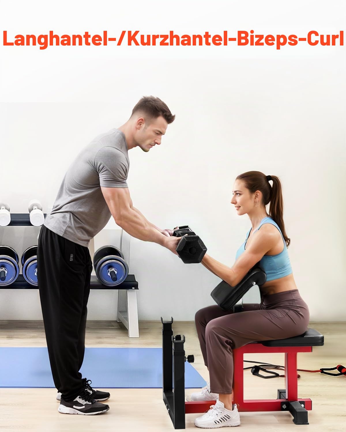VEVOR Preacher Curlbank Hantelbank mit Beinstrecker, Krafttrainingsbänke (Max. Belastung 200 kg) Heim-Fitnessbank, Fitnessgerät, Sitzende Arm-isolierte Langhantel-Station, Trainingsbank