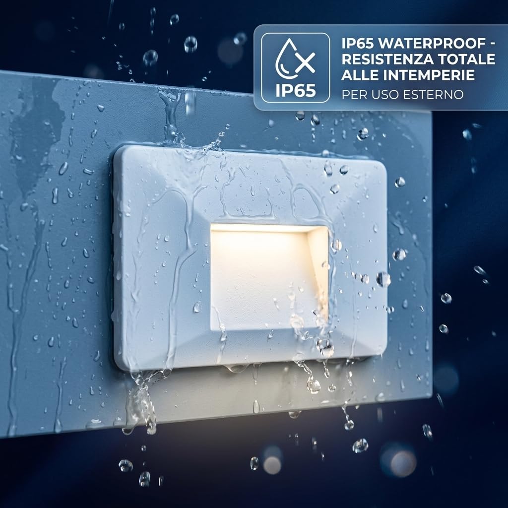 MAKA Faretto Segnapasso LED 3W IP65 da Parete 220V CCT Switch 3000K-6400K 270lm Rettangolare Luce Scala Interno Esterno Illuminazione Segnapasso Moderna (5 Pezzi)