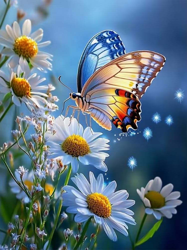 COKYIS 5D Diamond Painting by Numbers Kit Flowers and Butterflies DIY Full Drill Crystal Rhinestone Embroidery Diamond Embroidery Diamond Dots Arts Home Decor (16x20inch)