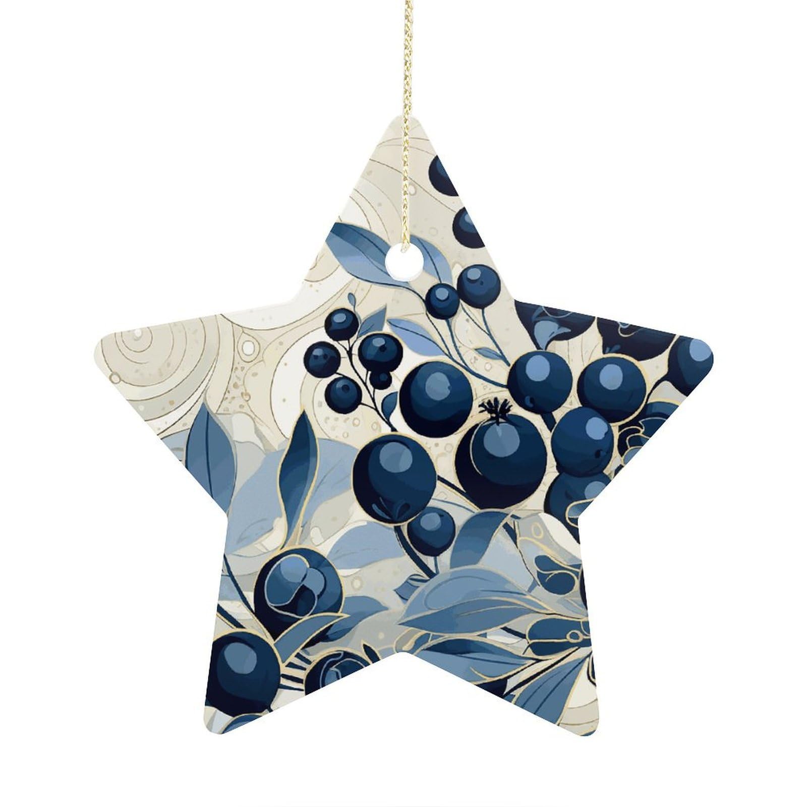 Field of Blueberries Stars Ornaments Ceramic Christmas Tree Hanging Light in Weight Christmas Star Pendants Funny Double-Sided Printed Xmas Ornaments for Gifts