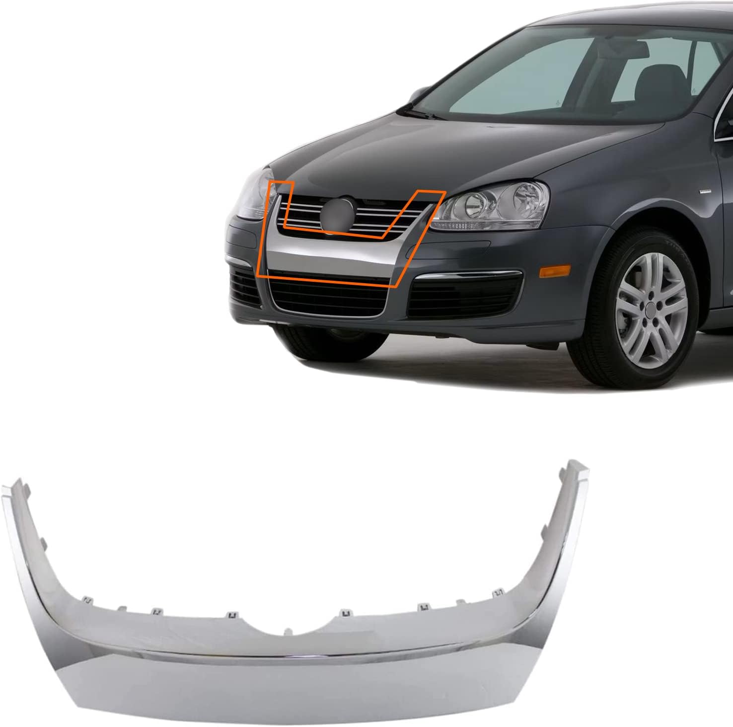 Perfit Liner Front Lower Chrome Grille Grill Molding Compatible With 2005-2010 VOLKSWAGEN VW Jetta GL GLS Fits VW1210100 1K5853761A2ZZ
